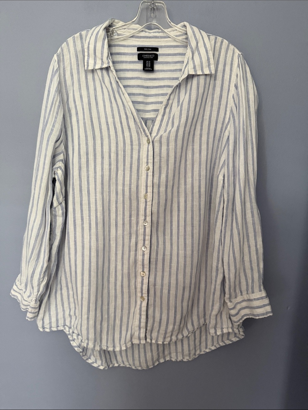 Jones New York Jones & Co Linen Blend Striped Button Down Shirt 1X